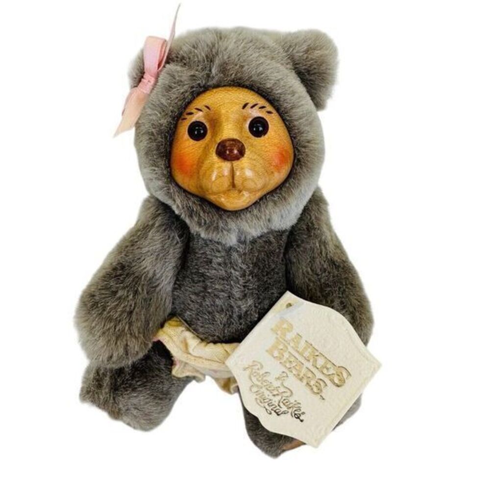 Raikes Bears Nursery Miniatures Wood Face Plush Gray Teddy Bear #38521 Alison - Picture 1 of 9